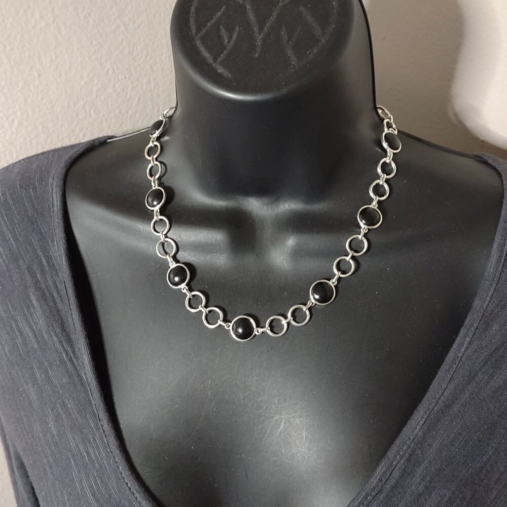 18 Inch Black And Silver Tone Chaps Necklace